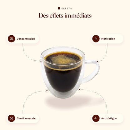 tasse de MOUD avec ses effets immédiats de concentration, motivation, anti-fatigue et clarté mentale